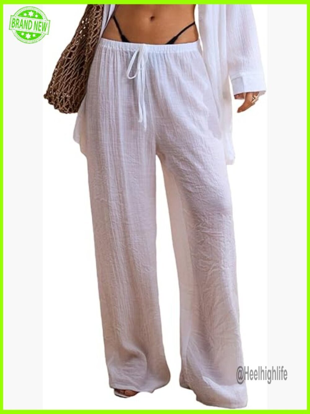 Lightweight Linen Wide Leg Drawstring Pants Medium Cover Up Lounge